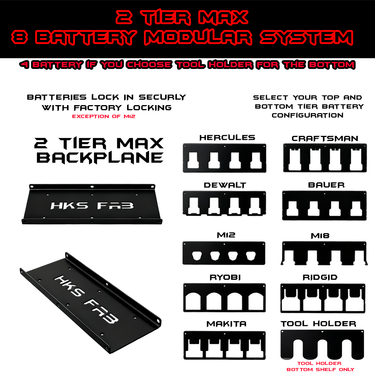2-Tier MAX Modular Battery Storage – Dual-Brand 8-Battery System w/ Tool Holder Option